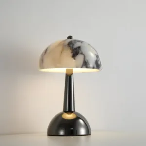 Rechargeable Battery LED Night Light Natural Marble Black Metal Touch Switch Art Deco For Bedroom Parlor Hotel Gift