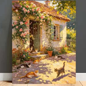 Cute Cat in Flower House Paint By Numbers Kit Adults Beginner DIY Canvas Stress Relief Home Wall Decor Craft Birthday Gift