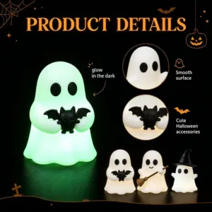Halloween Luminous Mini Ghost Figurines Glow in the Dark Cute Spooky Ornaments Table Decor Baking Topper DIY Handcraft Holiday P
