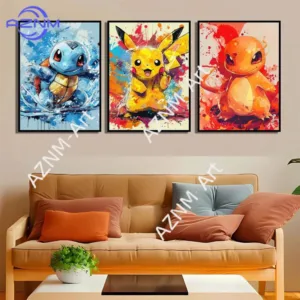 Anime Pokemon Pikachu Charmander Bulbasaur Squirtle Poster HD Canvas Painting Home Living Room Painting Wall Art Children's Gift