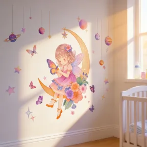 1set/2pcs Princess Star Wall Stickers for Girls Butterfly Design Bedroom Bed Head Background Wall Art Decor Ideal for Rent House
