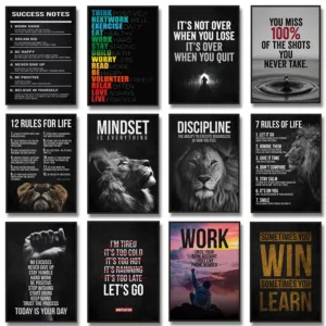 Motivational Quotes Success Poster Lion Mindset Is Everything Canvas Painting Print Art Room Office Home Wall Picture Decor