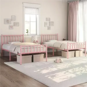 1PC Metal Platform Storage Bed Frame Headboard Footboard Vertical Rod 12 Slat Pairs 12.6" Underbed Storage Noise-Free Floor Protection No Box Spring Needed Twin/Full/Queen, Black/White/Pink