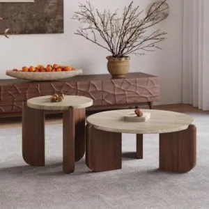 Wabi Sabi Minimalist Solid Wood Travertine Round Coffee Table Living Room Balcony Small Space Home Decor Novelty New Indoor