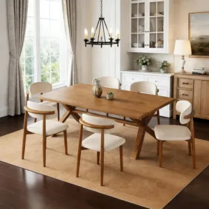 Wooden Dining Chairs Set of 6 Mid Century Modern Upholstered Farmhouse Dining Room Chair with Solid Wood Legs, Fabric Kitchen Si