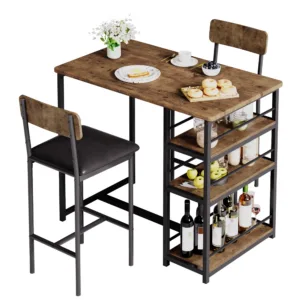 Dining Table Set for 2,Bar Table and Chairs for 2, with 2 Upholstered Chairs, Pub Table Set for Small Space, Apartment, Breakfas