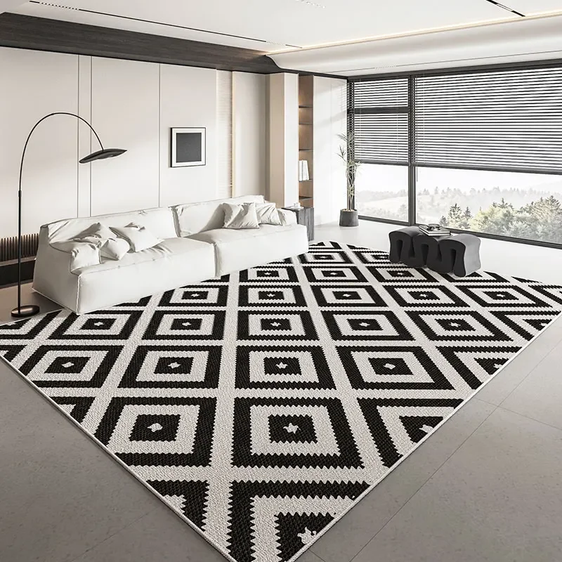 Geometric Decor Carpets for Living Room Black White Light Luxury Rugs Decoration Bedroom Non-slip Mat Large Area Rug Tapis Salon