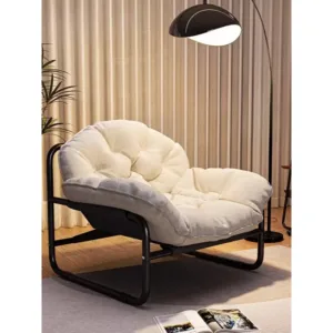 Mid Century Modern Lounge Chair Single Sofa Creamy White Accent Armchair for Living Room Retro French Style Leisure Chaise