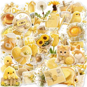 50PCS Aesthetic Yellow INS Style Stickers Creative DIY Decoration Mobile Phone Case Notebook Water Cup Graffiti Skateboard Toys