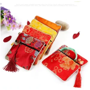 Zipper Tassel Brocade Jewelry Storage Bag Jewelry Bag Embroidered Small Cloth Bag Brocade Box Buddha Bead Bag Bracelet Lucky Bag