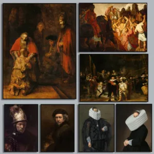Rembrandt Van Rijn: The Night Watch Canvas Painting Netherlands Famous Vintage Self-portrait Artwork for Living Room Wall Decor