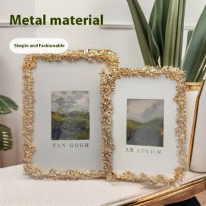 Stylish Light Gold Metal Photo Frame – Elegant Decorative Table Display Frame for Home & Office Décor