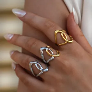 Stainless Steel Irregular Line Rings for Women Men Creative Gold Color Adjustable Opening Rings Female Statement Jewelry Gifts
