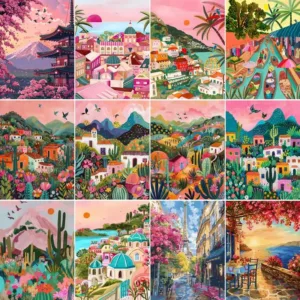 GATYZTORY Numbered Step By Step Anime Painting Pink Illustration Scenery Abstract Pictures By Numbers Painting Decor