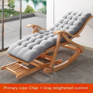 Adult Recliner Folding Rocking Chair Living Room Armchair Bed Office Lunch Break Nap Backrest Stool Bamboo Chaise Longue