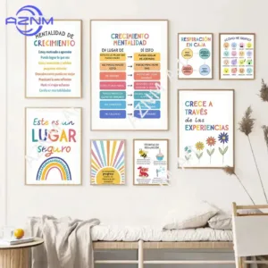 1Pc Spanish Growth Mindset Social Worker Room Decor Counselor Therapy Poster Canvas Wall Art Mental Health Classroom Quotes
