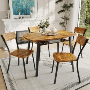 5 Piece Dining Table Set For 4, 43 Inch Kitchen Table And 4 Chairs With Storage Shelf, Space Saving Dining Set For Apartment