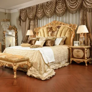 !@European Style Customized Hand-painted Solid Wood king Beds French Luxury Furniture Bedroom Sets Classical Fabric Bed