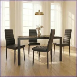5 Piece Glass Dining Table Set with 4 Chairs for Kitchen