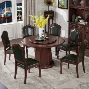 Mahogany American-style round dining table is all solid wood, 1.3mroom vintage dining table table and chair set A
