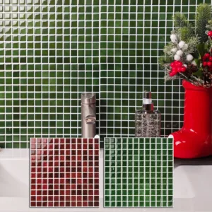 3pcs Christmas Style Wall Sticker Mosaic Tiles Self Adhesive Kitchen Vinly Wallpaper Removable Waterproof Square Wall Decals