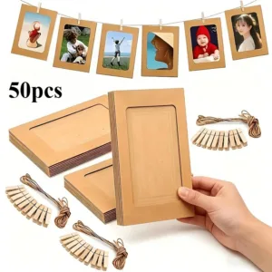50/10pcs Paper Photo Frames, Kraft Hanging Photo Frames Display, Photo Frames, for Home Wall Decor, School And Office Decoration
