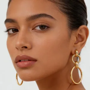 Chic Geometric Circle Drop Earrings for Women Stainless Steel Round Chain Earrings 18K Gold Plated Fashion Daily Jewelry