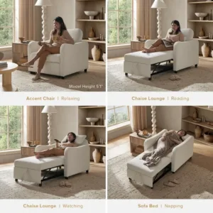 mopio Sophie 4-in-1 Convertible Sleeper Chair Bed, Accent Chair, Chaise Lounge, Comfy Reading Armchair, Pull Out Sofa Bed