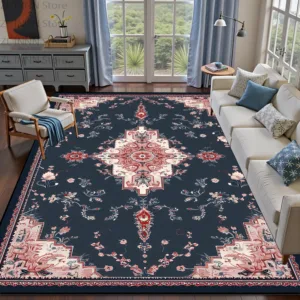 Retro Persian Blue Living Room Carpet Luxury Decoration Home Sofa Area Fluffy Non-slip Rugs Bedroom Study Washable Floor Mat