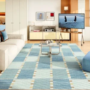 Minimalist Living Room Decoration Carpets Light Luxury Rugs for Bedroom Fluffy Soft Blue Lounge Rug Home Thick Plaid Floor Mat