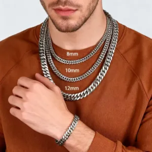 316L Stainless Steel Cuban Link Thick Chain Necklace For Men Waterproof Chains Punk Jewelry Accessories Male 8/10/12/14MM Wide