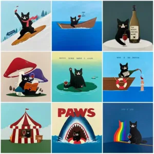 Funny Black Cat Drinking Wine Posters Canvas Paintings Inspirational Quotes Wall Art Prints Poster Living Room Decor