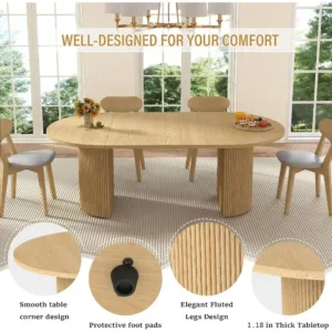 41 in-78 in Extendable Dining Room Table for 4-8, Round Expandable Kitchen Table with Fluted Base, Modern Farmhouse Oval Dinner