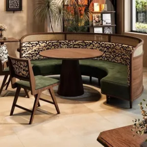 *Thailand Modern Style Restaurant Table and Chair Wooden Coffee Tea Shop Cafeteria Furniture Set Rattan Seating Sofa Booth Set