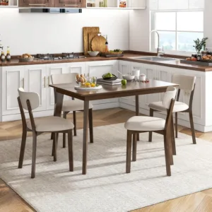 5-Piece Dining Table Set for 4, Farmhouse Kitchen Table & 4 Upholstered Chairs with Rubber Wood Frame, Padded Seat,, Custom