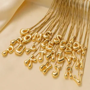 Gold Plated Personalized Bubble Letter Necklace for Women -Chunky Initial Pendant Jewelry, Birthday Gift & Daily Wear