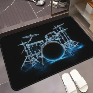 1pc Cool Drum Kit Doormat Non-Slip Absorbent Microfiber Rug for Bedroom Living Room Entryway Music Lover