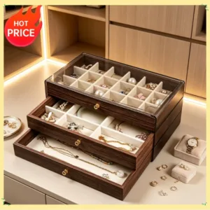 Multi-layer Wooden Jewelry Box Transparent Window Jewelry Storage Case for Ring Necklace Earring Bracelet