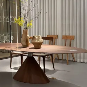 #Luxury Modern Dining Table Set Oval Shape Solid Wood Slab Flying Saucer Table Top Chairs 10-12-20 People Home