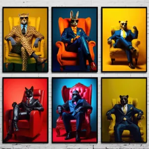 Funny Renaissance Animal Human Body Dog Fox Stag Cat Poster Print Canvas Painting Picture Living Room Wall Art Home Decor Mural