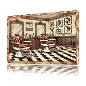 Room Decor Vintage Barber Shop Interior Metal Sign, Classic Iron Wall Art, Durable Retro Plaque for Home and Barber Shop Decor