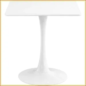 Square Dining Tulip Table for 4, Mid-Century Modern Metal Pedestal, White 27.6 Inch