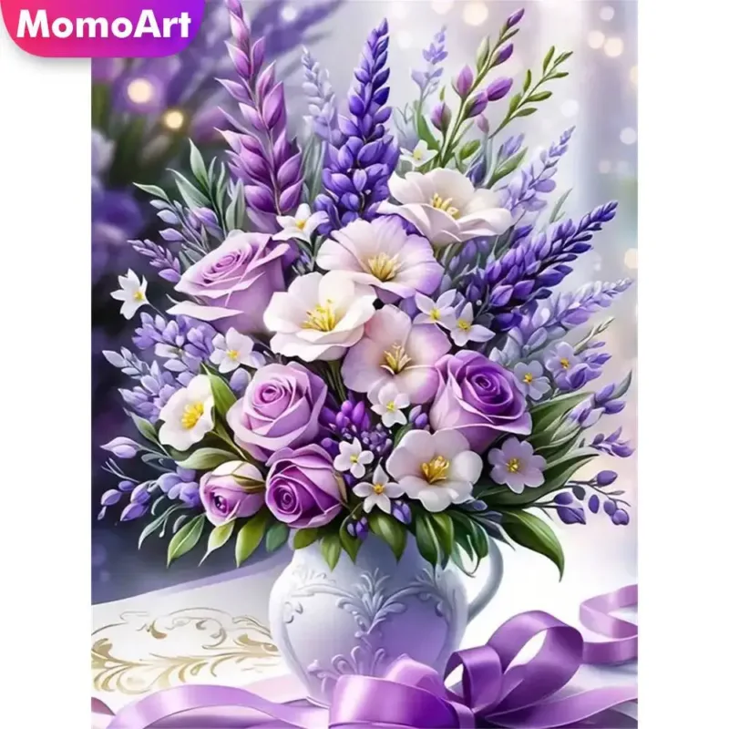 Momoart Full Square Diamond Painting Flower Rose Picture Of Rhinestones DIY Diamond Mosaic Vase New Arrival Embroidery Wall Art