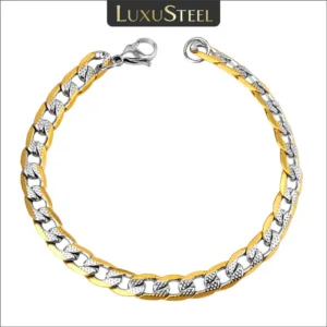 LUXUSTEEL Men's Bracelet 6mm/8mm/10mm Cuban Link Chain Gold Color Mix Silver Color Stainless Steel Unisex Wrist Jewelry 22cm