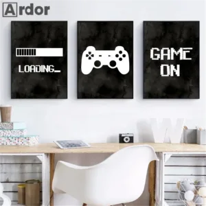Play Kids Gaming Canvas Art Print Game Loading Poster Gamer Wall Painting Black And White Nordic Wall Pictures Boys Room Decor