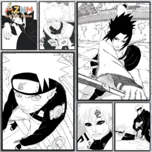 AZNM Naruto Unframed Canvas Print Black White Manga Panel Naruto Sasuke Itachi Gaara Anime Character Wall Art Poster Room Decor