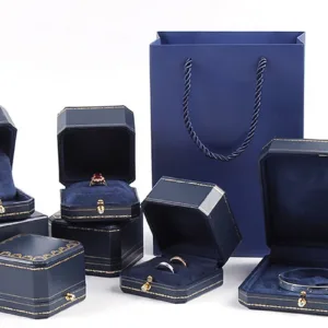 High-grade Octagonal Jewelery Box Necklace Bracelet Ring Box Jewelry Organizer PU Leather Gold Lace Snap Jewelry Storage Box