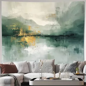 Elegant Abstract Landscape Tapestry Wall Art Misty Mountain Watercolor Mural Home Decor Modern Minimalist Wall Hanging Canvas Pr