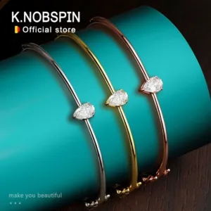 KNOBSPIN 1CT Pear Cut Moissanite Bangles for Women GRA Certified D VVS1 Lab Diamond 100% s925 Sterling Silver Wedding Bracelets