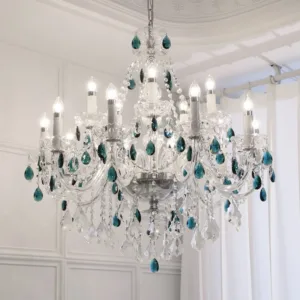 French Green Crystal Candle Chandelier Luxury Romantic Glass E14 Pendant Lights Living Room Art Decor Led Lamparas Bedroom Lamp